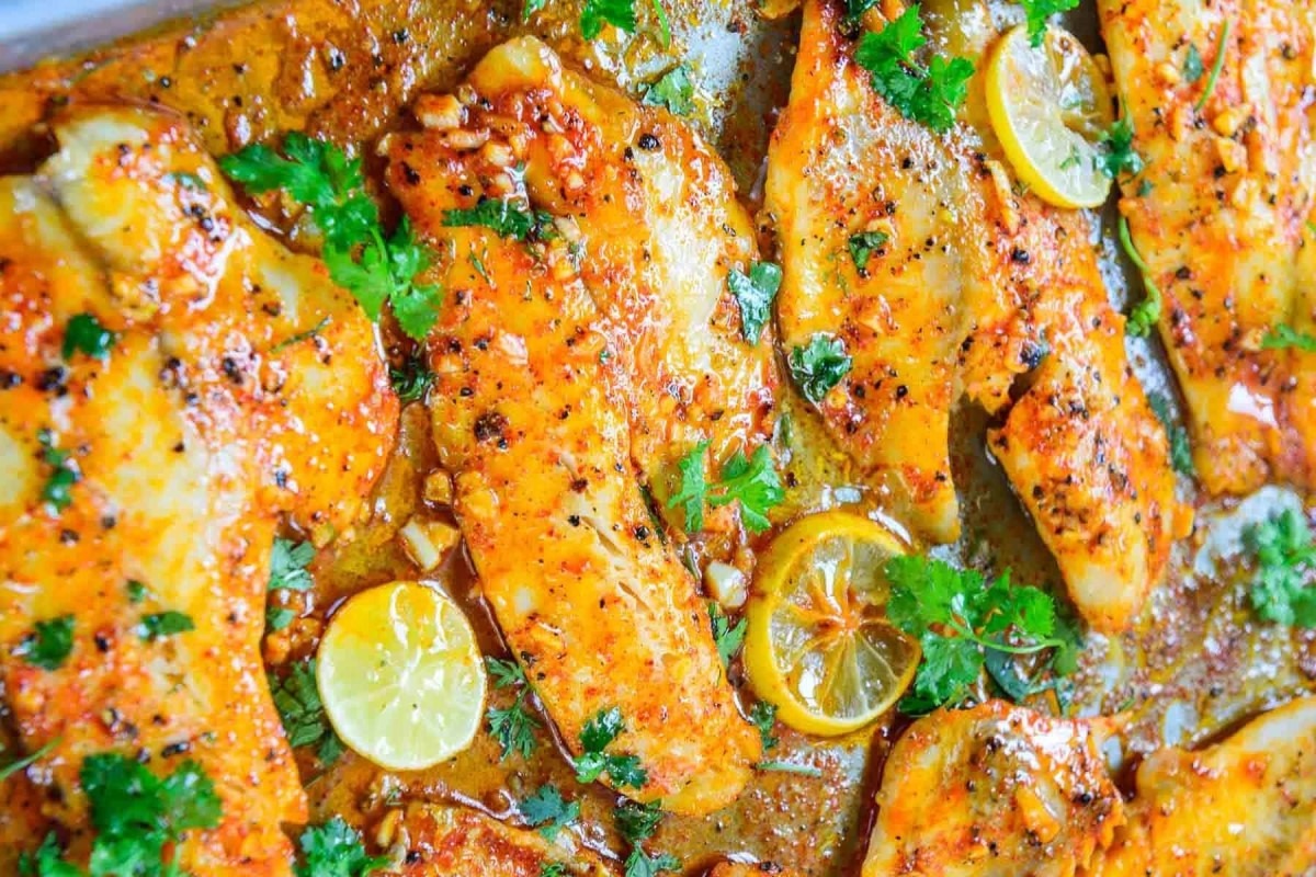 Fish Fillet in Lemon Butter GARLIC Cream Sauce (Salmon)